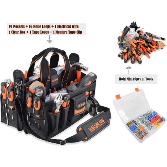 19-POCKETS Tool tote, Tool bag organizer, Electrician tool bag, HVAC Tool Bag - Picture 3 of 6